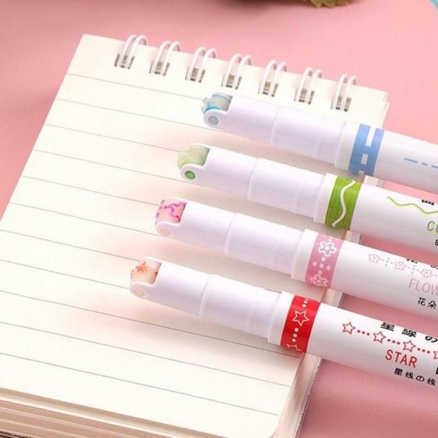 Набор двусторонние маркеры Kawaii Flowers Line Shaped из 6 шт, Роликовые маркеры, Набор фигурных текстовых маркеров