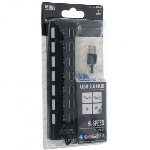 USB хаб на 7 портов с выключателями, USB HUB, разветвитель с кнопками черный