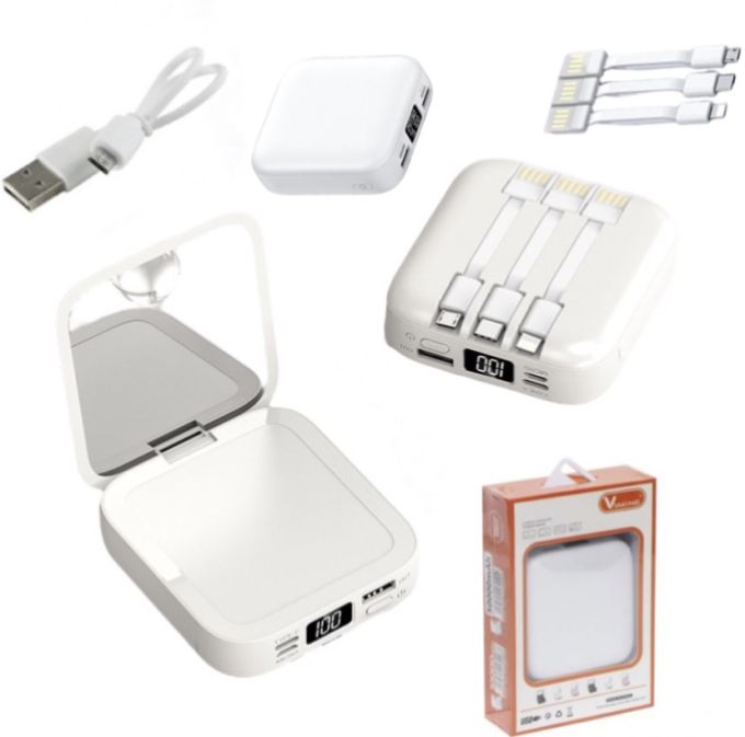 Компактный мини павербанк Powerbank Viaking N3 50000 mAh  универсальное зарядное устройство с косметическим зеркальцем для макияжа,зарядка для телефона,внешний аккумулятор с дисплеем,портативная батарея