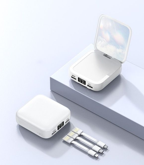 Компактный мини павербанк Powerbank Viaking N3 50000 mAh  универсальное зарядное устройство с косметическим зеркальцем для макияжа,зарядка для телефона,внешний аккумулятор с дисплеем,портативная батарея