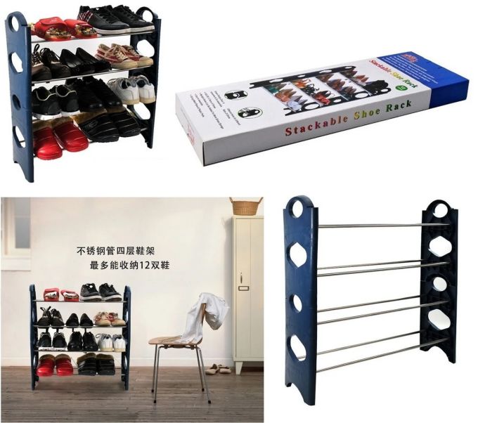 Полка для обуви Stackable Shoe Rack 12 пар, стойка для хранения обуви 4 полки