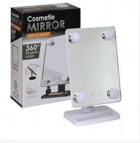 Настольное сенсорное портативное зеркало Cosmetie mirror 360 Rotation Angel с светодиодной подсветкой для макияжа с подставкой органайзером для косметических средств, регулируемое вращение на 180°