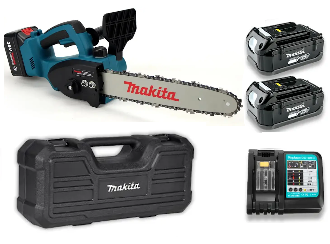 Аккумуляторная цепная пила Makita DUC200Z на 2 аккумулятора 48V 5Аh, 20см шина, мини пила Makita бесщеточная, веткорез Макита
