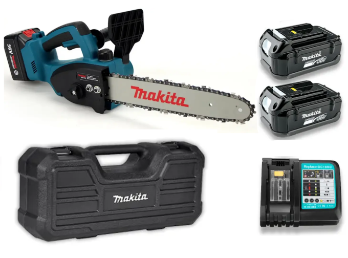 Аккумуляторная цепная пила Makita DUC200Z на 2 аккумулятора 48V 5Аh, 20см шина, мини пила Makita бесщеточная, веткорез Макита