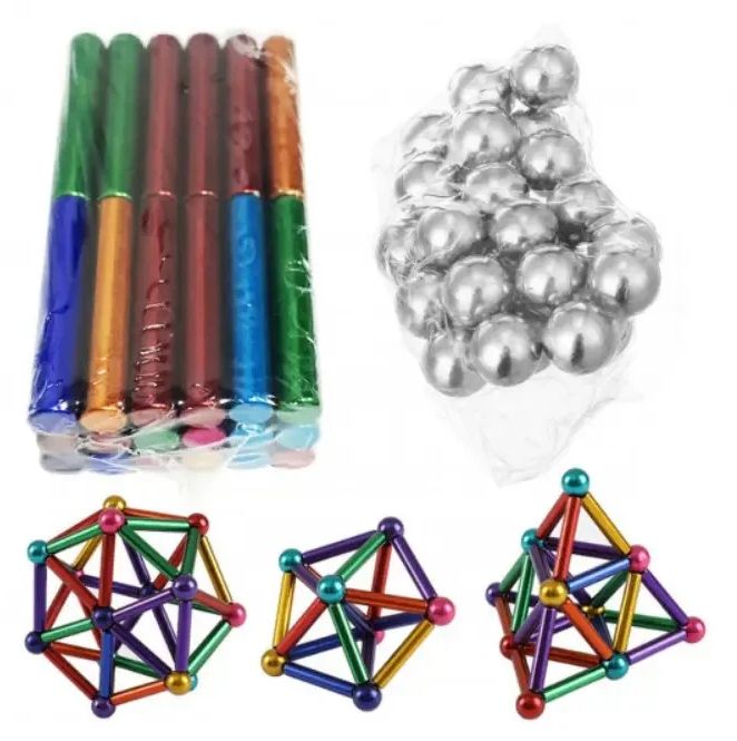 Магнитный необычный Конструктор Buckyballs & Buckybars цветной Бакибарс неокуб головоломка антистресс магнитные палочки и стальные шарики для развития моторики рук, для отвлечения, детская интелектуальная интерактивная игрушка 3D моделирование 64 детали
