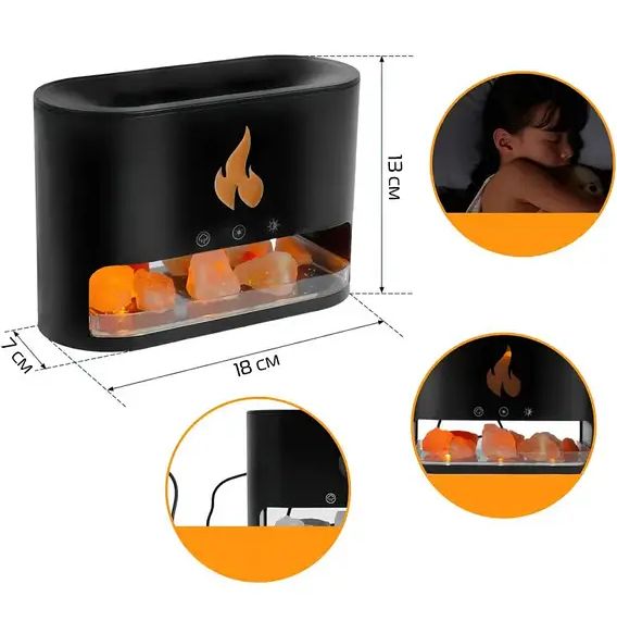 Увлажнитель воздуха с эффектом пламени Docsal Flame 3в1, Соляная лампа, Ночник увлажнитель воздуха с имитацией пламени