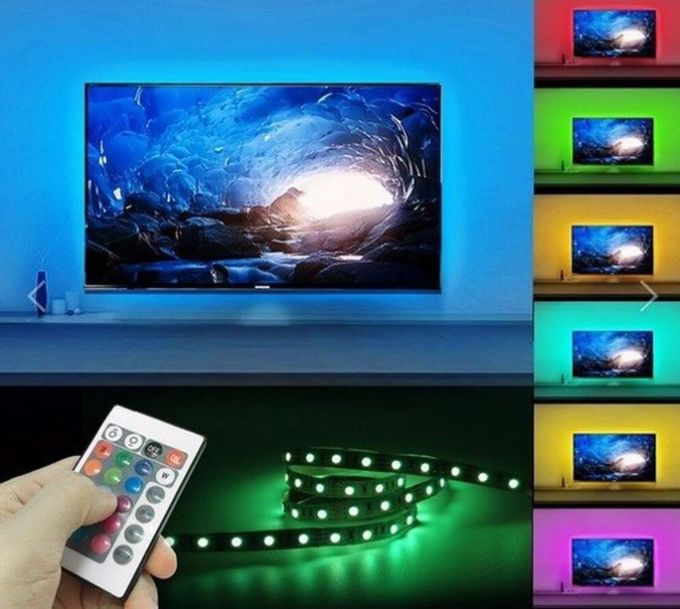 Cветодиодная лента LED с пультом 5050 RGB 2 м от USB, Фоновая RGB подсветка для телевизора, светодиодная лента от Power Bank
