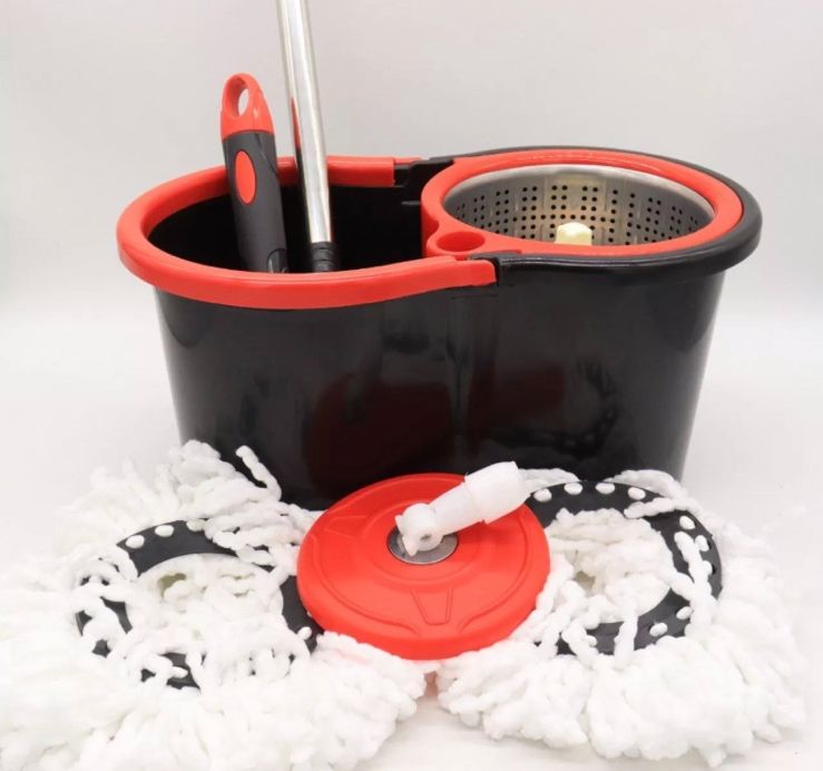 Швабра с ведром и автоматическим отжимом Spin Mop 360 10 л с насадкой из микрофибры