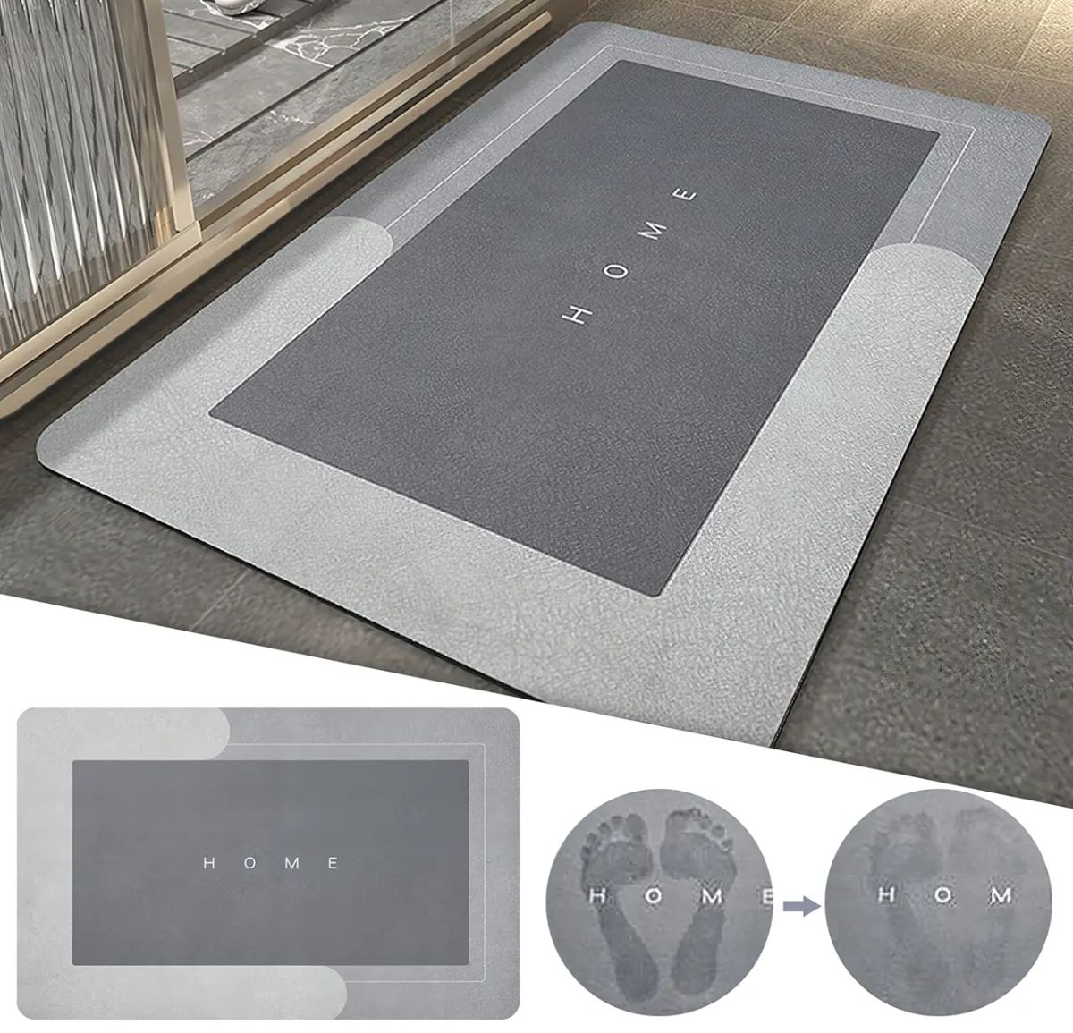 Водопоглащающий прямоугольный коврик для ванной комнаты Home 60*40 см, антискользящий диатомитовый впитывающий воду коврик для ног