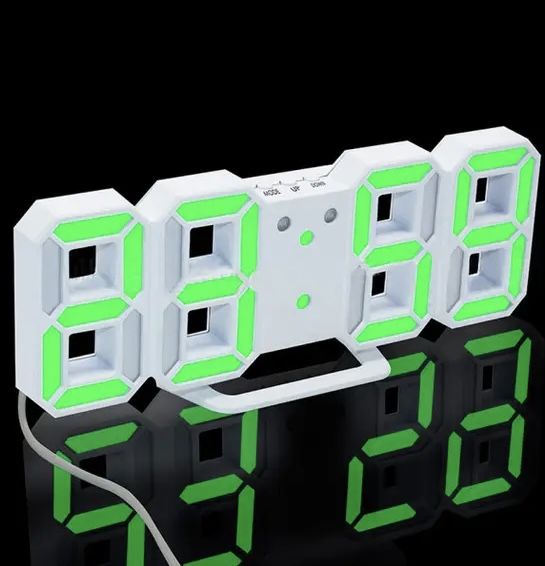 Электронные настольные LED часы белые LY-1089 с зеленой подсветкой с будильником, календарем, термометром