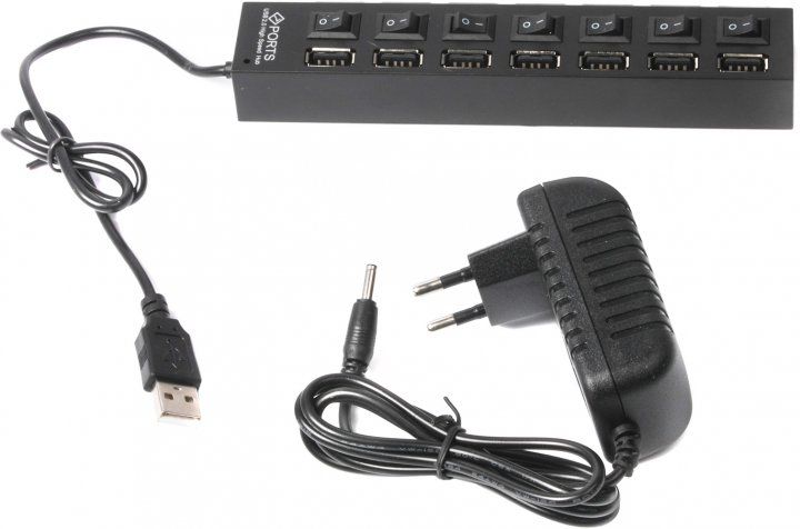 USB хаб на 7 портов с выключателями, USB HUB, разветвитель с кнопками черный