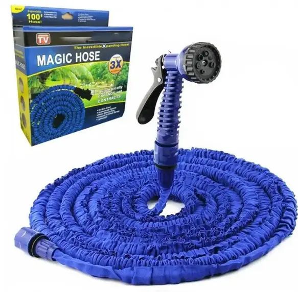 Компактный универсальный легкий Шланг садовый для полива Magic Hose 75 метров растягивающийся с распылителем, увеличивается и уменьшается автоматически, сверхпрочный и износостойкий поливочный с пулевизатором