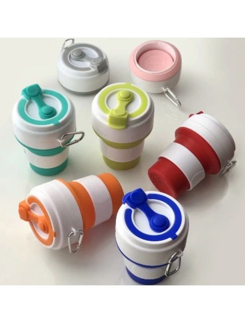 Силиконовая универсальная портативная Складная Чашка 350мл Silicon Folding Cup 668FY51, складной стакан с герметичной крышкой и карабином, чаша силикон, сборная компакная кружка трансформер