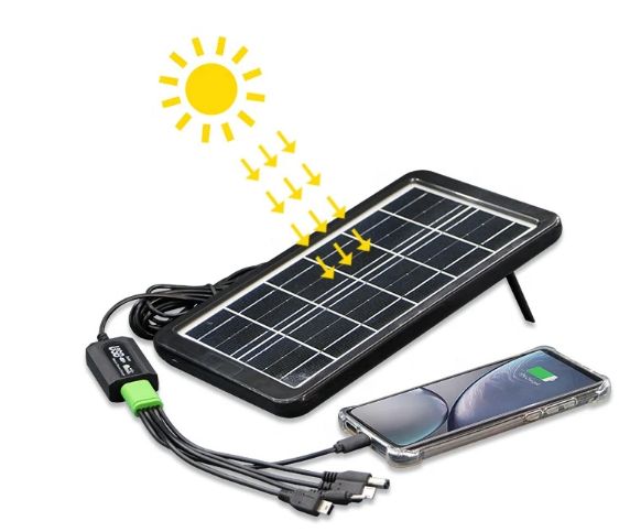 Портативная Универсальная Компактная Солнечная панель CCLamp CL-630 c USB кабелем 3W, мини-электростанция,батарея заряжаемая от солнца для зарядки любого мобильного телефона или устройства с мультикабелем 5в1