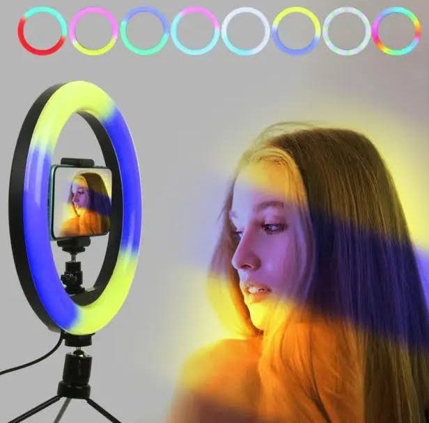 Кольцевая светодиодная лампа MJ33 RGB LED 33 см с держателем под мобильный телефон, смартфон, поворотная на 360 градусов USB