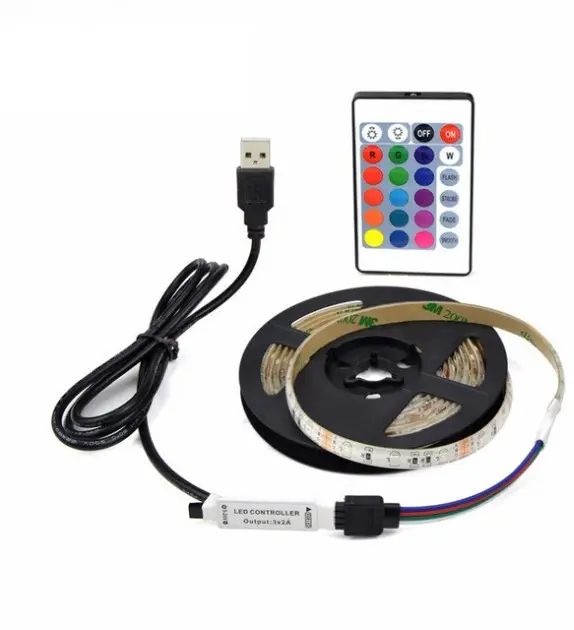 Cветодиодная лента LED с пультом 5050 RGB 2 м от USB, Фоновая RGB подсветка для телевизора, светодиодная лента от Power Bank