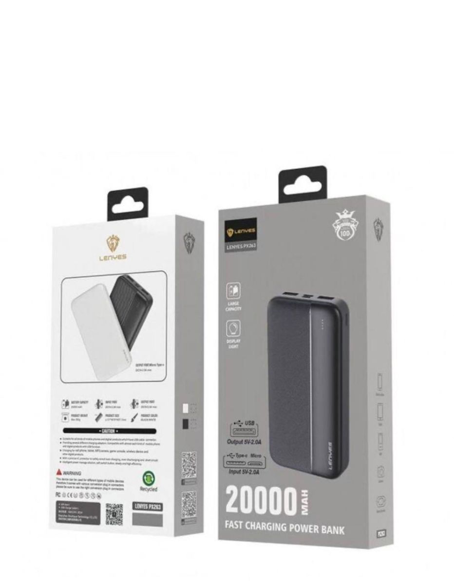 Power bank LENYES PX263 20000mAh (реальная емкость), компактный универсальный павербанк, внешняя аккумуляторная батарея, портативная мобильная батарея с быстрой зарядкой, переносное зарядное, аккумулятор для зарядки