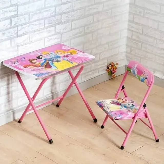 Удобные и стильные: складной функциональный портативный столик и стул Bambi A19-MERM с принцессами Диснея, комфортный компактный комплект для детей стол и стульчик, столик - парта с регулировкой 