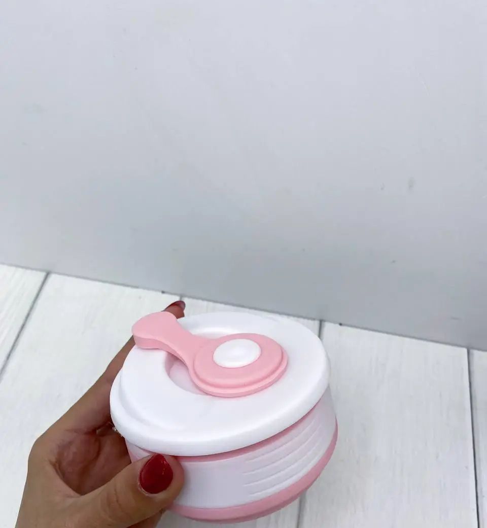 Силиконовая универсальная портативная Складная Чашка 350мл Silicon Folding Cup 668FY51, складной стакан с герметичной крышкой и карабином, чаша силикон, сборная компакная кружка трансформер