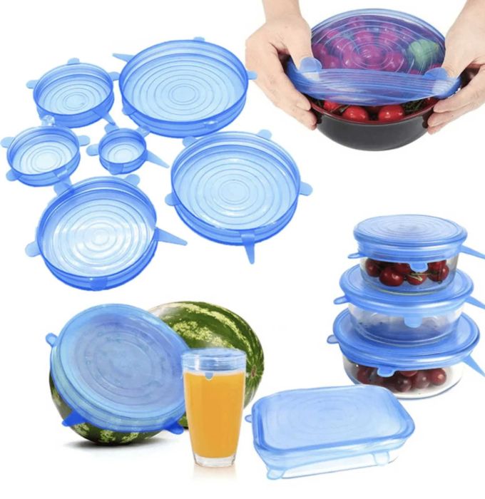 Набор силиконовых крышек для посуды 6 шт Silicon Lids для хранения продуктов гибкие крышки-пленки