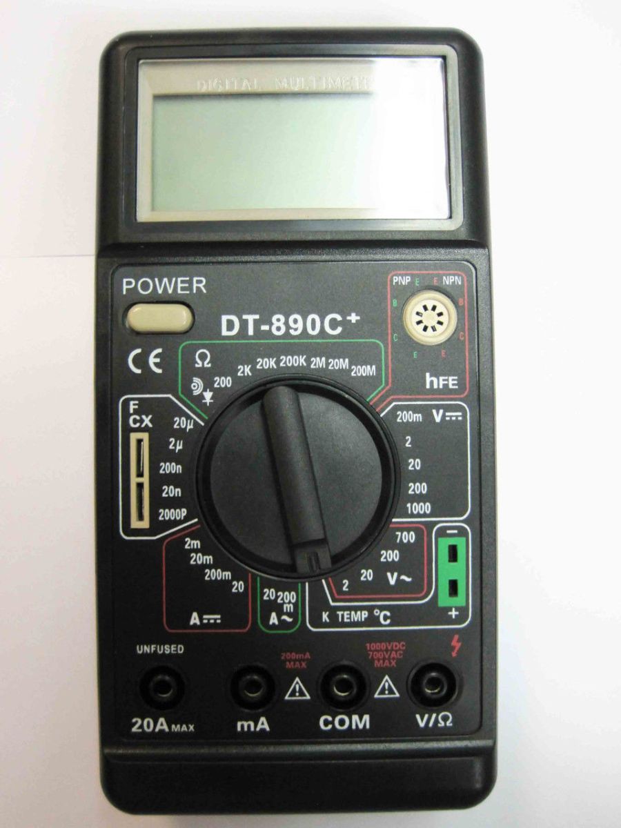 Тестер-мультиметр с ЖК-экраном DT-890C+, щуп/термопара, прозвон проводки, тест диодов, с подставкой