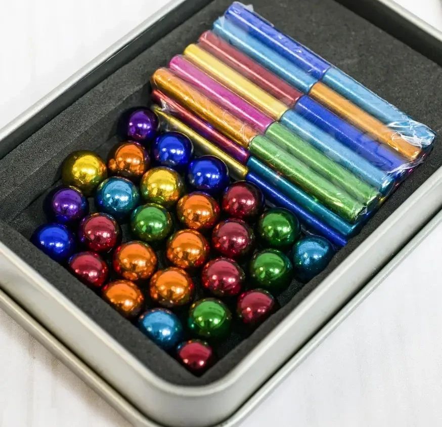 Магнитный необычный Конструктор Buckyballs & Buckybars цветной Бакибарс неокуб головоломка антистресс магнитные палочки и стальные шарики для развития моторики рук, для отвлечения, детская интелектуальная интерактивная игрушка 3D моделирование 64 детали