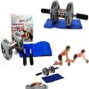 Тренажер колесо ролик двойного действия для пресса гимнастический Power Stretch Roller с ковриком