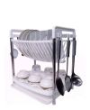 Сушилка для посуды Multifunctional dish rack, многофункциональная прочная надежная складная подставка для посуды, стойка для кухни, Двухъярусная Кухонная сушка, Настольная Посудосушка, съемный поднос, для хранения столовых приборов,тарелок,чашек