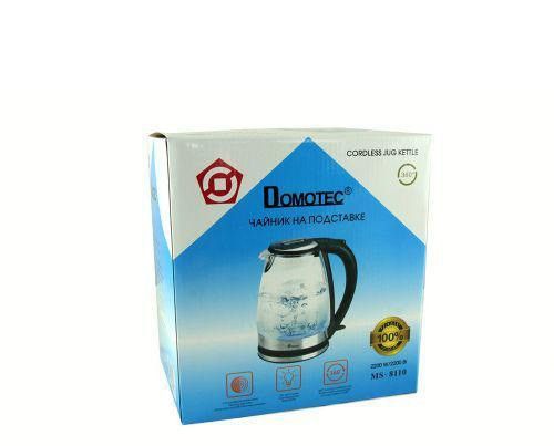 Удобный электрочайник Domotec MS-8110. Чайник со стекла. Высокое качество. Практичный дизайн.