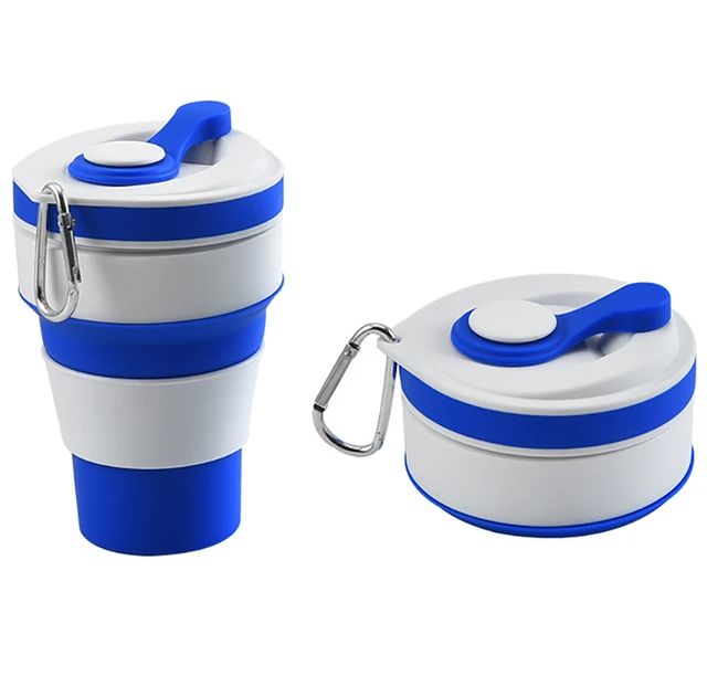 Силиконовая универсальная портативная Складная Чашка 350мл Silicon Folding Cup 668FY51, складной стакан с герметичной крышкой и карабином, чаша силикон, сборная компакная кружка трансформер