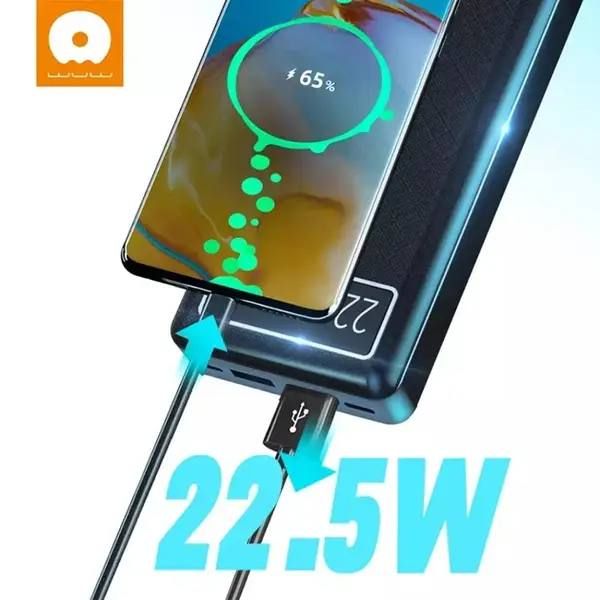 Портативный компактный переносной Power Bank WUW Y100 20000 mAh PD 22.5W, универсальный внешний аккумулятор с быстрой зарядкой Quick Charge 3.0, павербанк с цифровым LED-индикаторм уровня заряда, Двойной USB