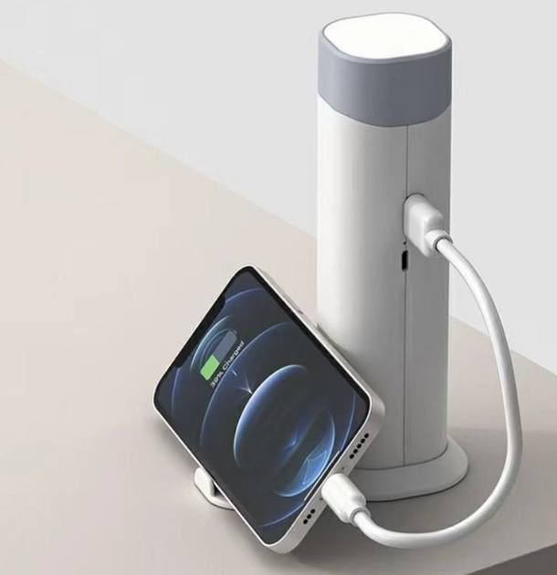 Настольная лампа-фонарь беспроводная с функцией POWER BANK Master-7, портативная автономная настольная лампа, складывающаяся в фонарик, телескопическая складка конструкция с подставкой для мобильного телефона,регулируемое освещение с 3 уровнями яркости
