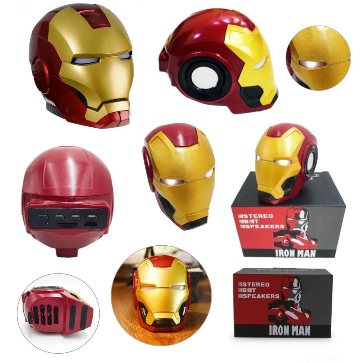 Портативная беспроводная Колонка IRON MAN Micro-USB SD/microSD/TF Железный человек Marvel,в стиле шлема железного человека, громкий качественный звук без хрипов и сбоев, из ударопрочного пластика, не боится пыли и брызг воды
