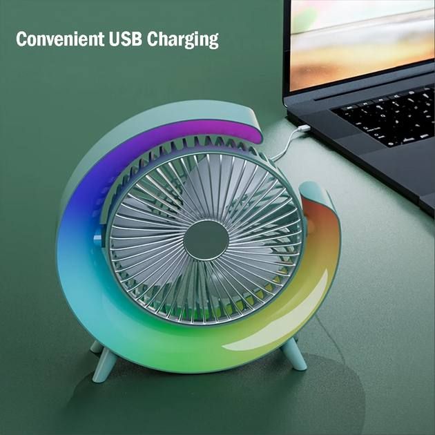 Универсальный Портативный Вентилятор Ночник аккумуляторный от USB с подсветкой, тихий современный яркий яркий цветной светильник-вентилятор, стильное и функциональное устройство для прохлады и уюта