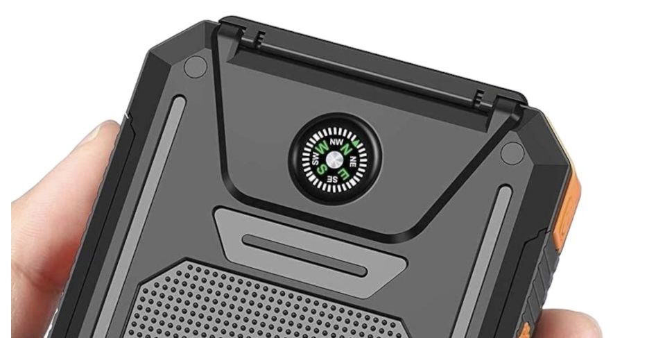 Портативное зарядное устройство Solar Power Bank с солнечной панелью 20000 мАч, противоударный, водонепроницаемый повербанк с фонарем, компас, карабин