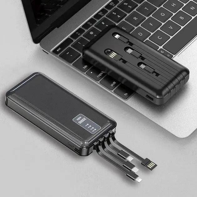 Аккумулятор внешний WUW U40 20 000 мАч 2,1А 4в1,Повербанк универсальный, Power Bank Портативное зарядное устройство для зарядки мобильного телефона,наушников,планшета, хUSB порты и встроенные кабелиType-C, micro usb и lighting с быстрой зарядкой 