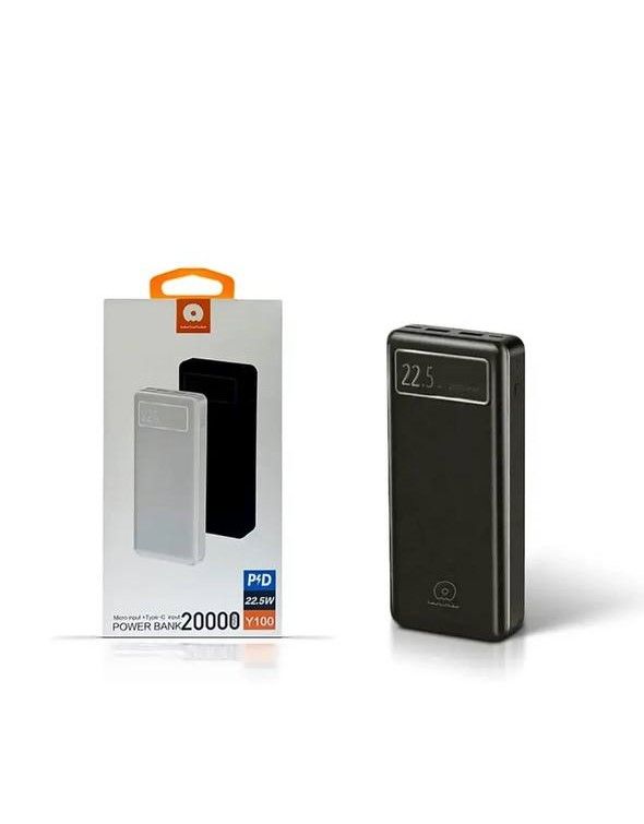 Портативный компактный переносной Power Bank WUW Y100 20000 mAh PD 22.5W, универсальный внешний аккумулятор с быстрой зарядкой Quick Charge 3.0, павербанк с цифровым LED-индикаторм уровня заряда, Двойной USB