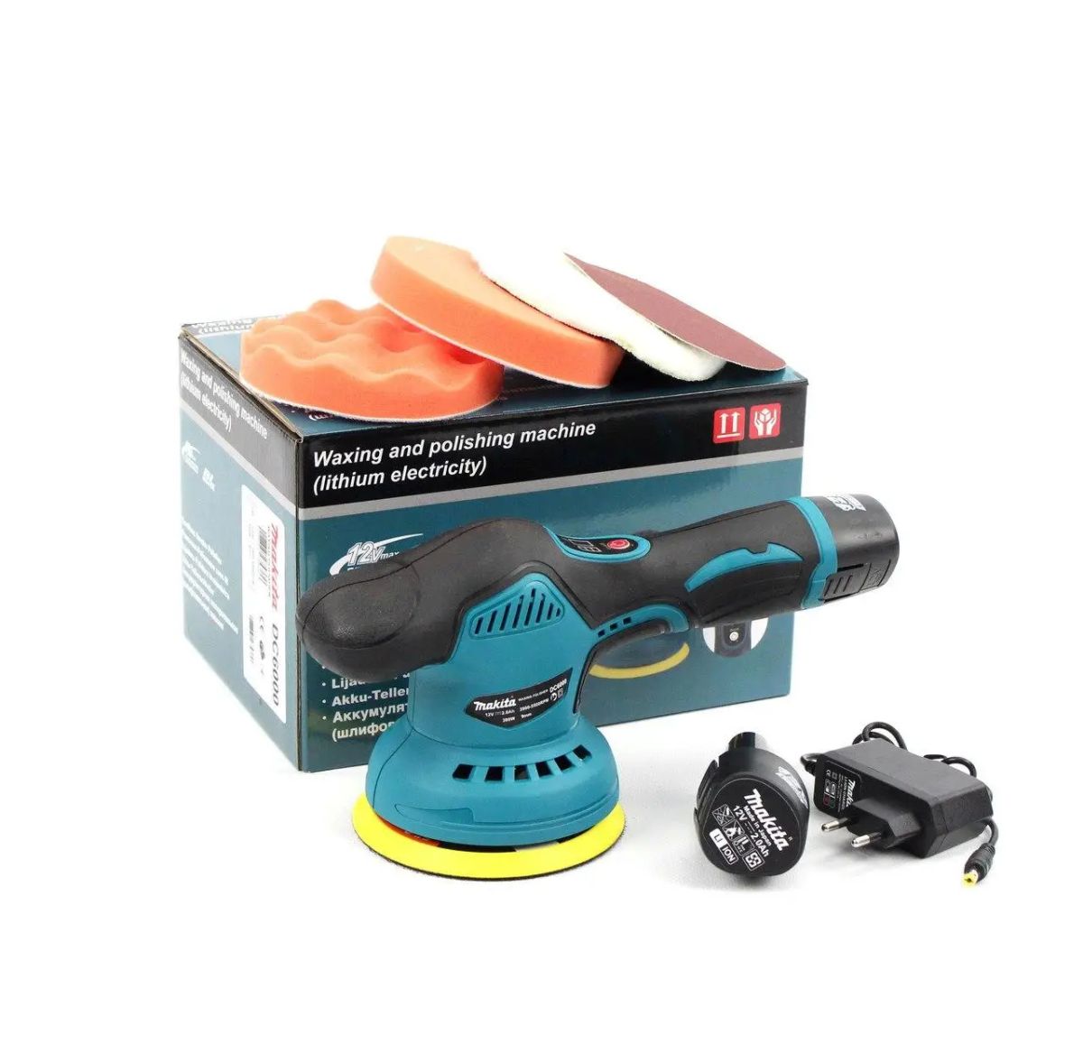 Беспроводная аккумуляторная полировочная машинка Makita 12V D600 с насадками 1250 Вт, Шлифовальная машина с двумя аккумуляторами