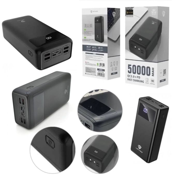 Power bank LENYES PX591 50000mAh (реальна ємність) 20W+PD QUICH CHARGE, портативная внешняя аккумуляторная мобильная батарея, универсальный павербанк для зарядки, компактная зарядная батарея с быстрой зарядкой