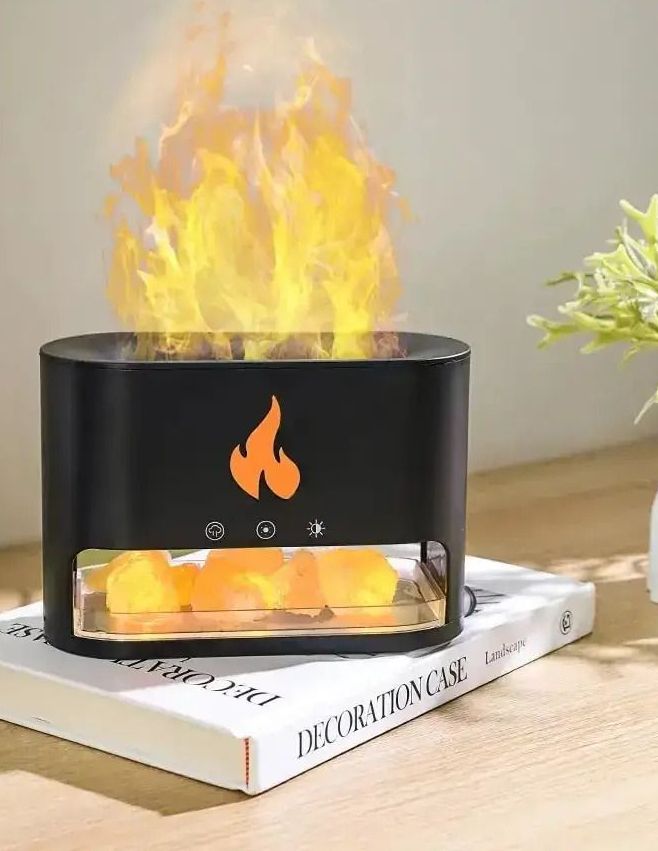 Увлажнитель воздуха с эффектом пламени Docsal Flame 3в1, Соляная лампа, Ночник увлажнитель воздуха с имитацией пламени
