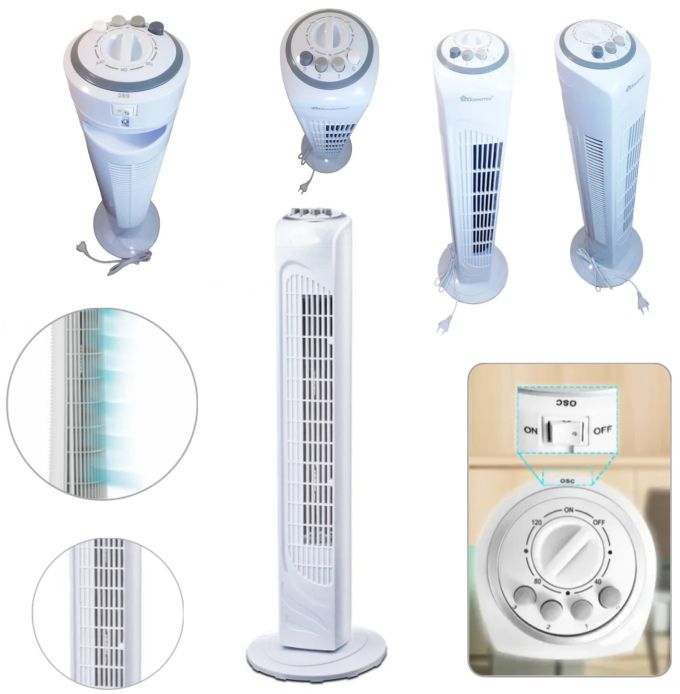 Бесшумный Напольный Вентилятор DOMOTEC MS-1627 White TOWER FAN с таймером отключения, 3 режима скорости, колонный эффективный вентилятор для дома и офиса