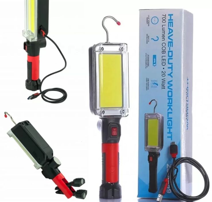 Многофункциональный аккумуляторный фонарь Bailong BL-ZJ-8859-B-COB от USB 20Вт, Фонарик для СТО с магнитом и крючком
