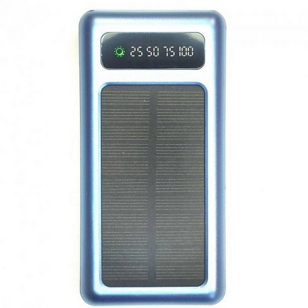 Мобильная зарядка UKC 10000mAh SOLAR, Универсальный Powerbank на солнечной батарее, многофункциональное портативное зарядное устройство, с  LED дисплеем, светодиодным фонариком и множеством портов включая USB, Type-C, Micro USB и Lightning
