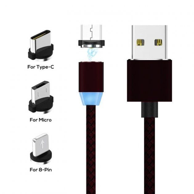 Магнитный кабель для зарядки 3 в 1 X-Cable с круглым разъемом micro USB, Type C, lightning