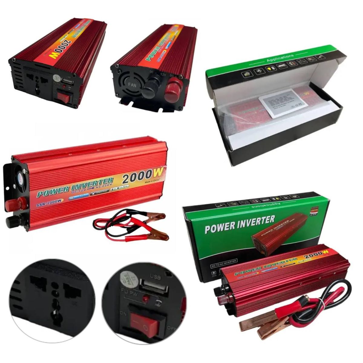 Портативный Универсальный Преобразователь напряжения 12V 220V 2000W, компактный автомобильный инвертор с розеткой и разъёмом USB, для преобразования электричества из 12 В в 220 В,  подключать через прикуриватель или к клеммам аккумулятора