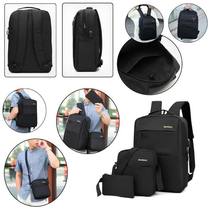 Рюкзак городской 3в1 Backpack 9018 с сумкой и кошельком, 18л, Портфель с сумкой и кошельком 42х33х10см, рюкзак для ноутбука