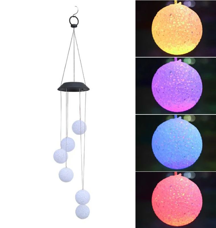 Садовая декоративная подвесная лампа RGB с 6 LED шарами на солнечной батарее