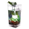 Самоочищающийся аквариум для рыбок My Fun Fish, аквариум с системой самоочищения, Мини-аквариум с краном для легкого очищения, безопасный из ударопрочного пластика с подсветкой LED + Декор (камни на дно и пластиковое водное растение)