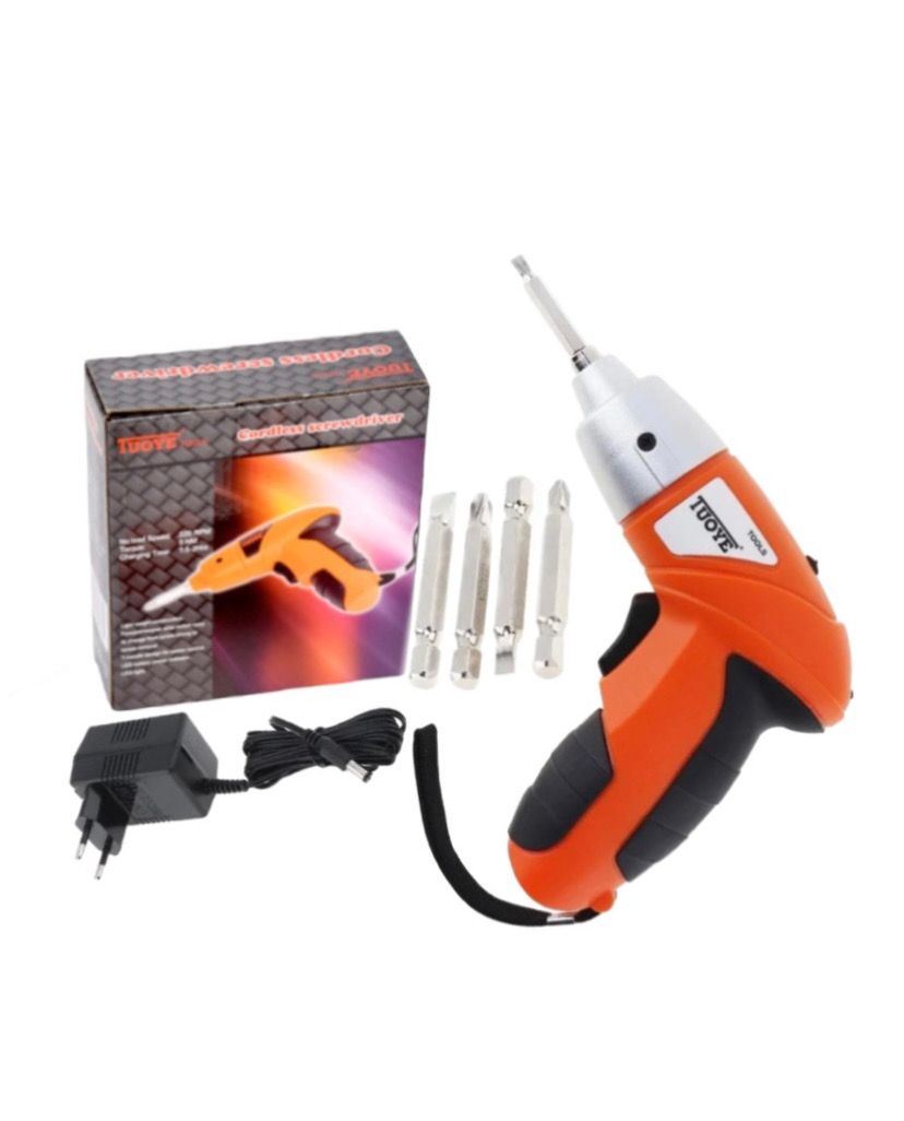 Электроотвертка аккумуляторная Tuoye Tools Cordless Screw с 4 насадками, отвертка с битами, мини-шуруповерт