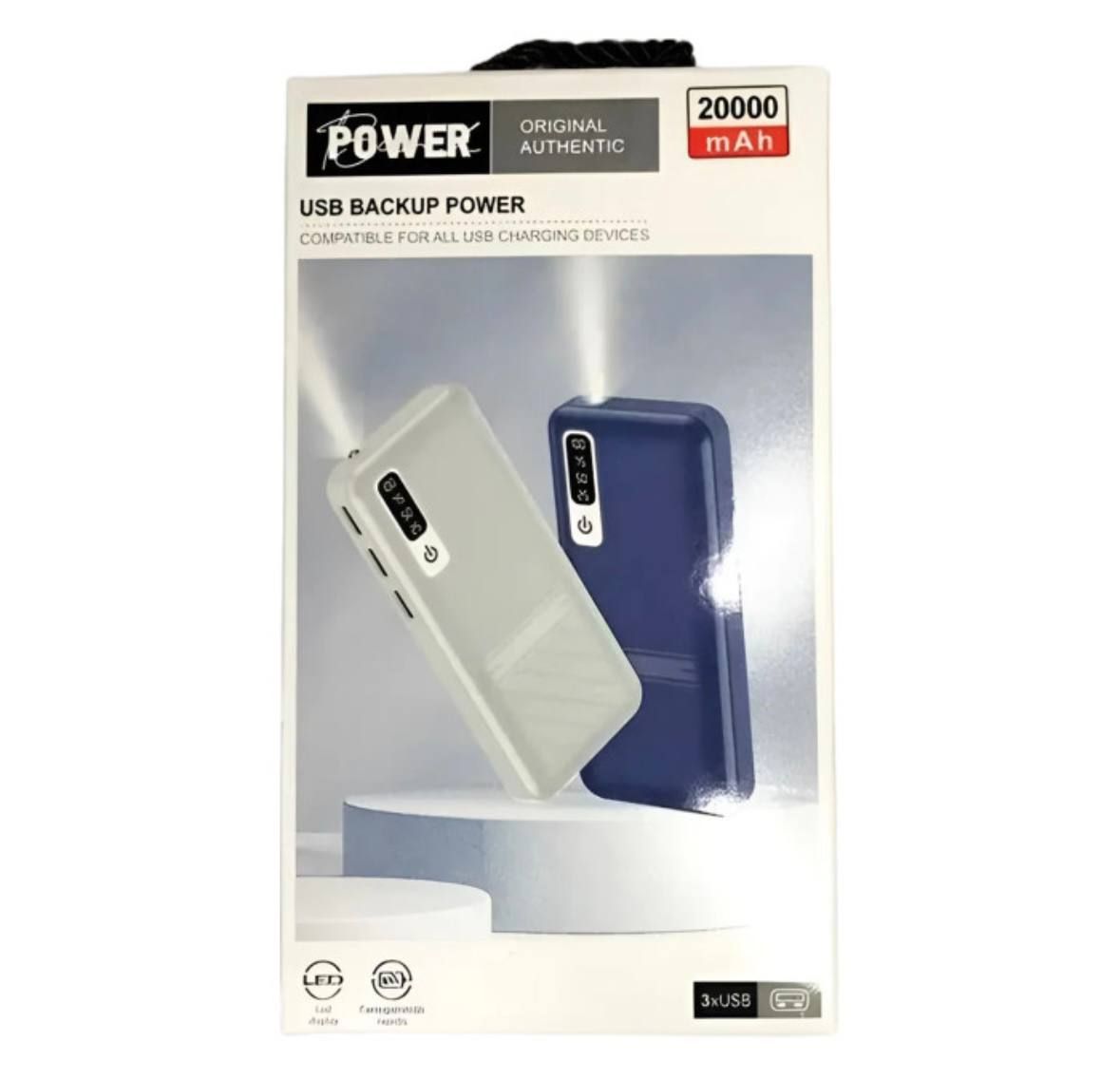 Универсальная практичная Мобильная зарядка UN-3103 20000mAh, портативнй переносной Powerbank с фонарем и LCD дисплеем для подзарядки ваших устройств, для зарядки гаджетов, с тремя портами USB